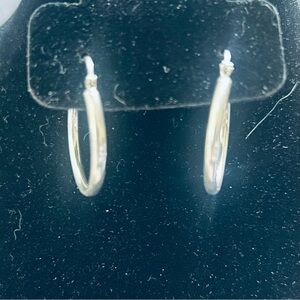 Sterling Silver SU 925 IN (Italy) Tube Hoop Earrings - Friction Latch  1” Long